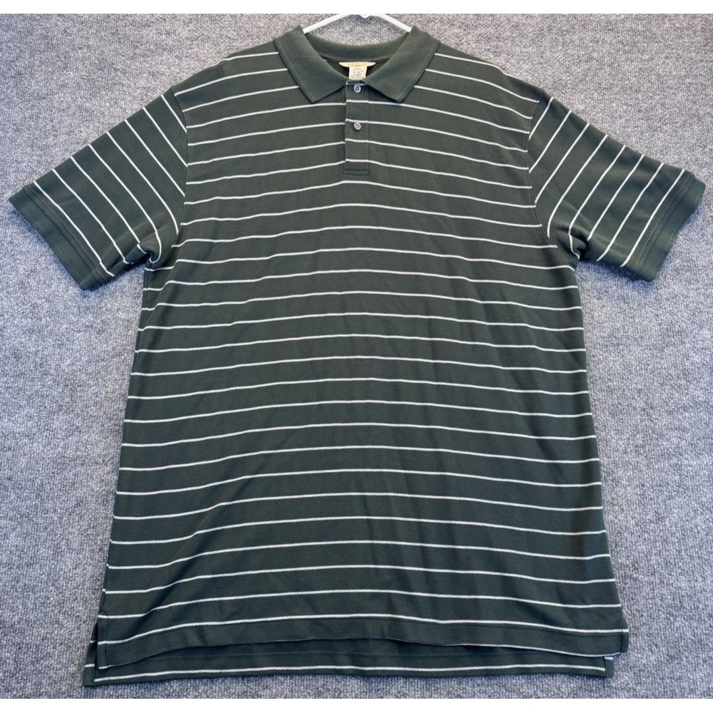 L.L. Bean Men's XL Tall Polo Shirt Green White Stripe Wrinkle Resistant Cotton